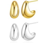 TOEECY 2 Paia Orecchini Goccia Vuoti Lucidi Placcati Oro Argento Eleganti Minimalisti Geometrici Donna Lobo Stile Classico