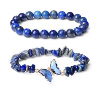 TOEECY 2 Pezzi Bracciale Lapislazzuli Naturale Farfalla Cristallo Gioielli Donna Pietra Preziosa Elegante Accessorio Mano