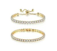 TOEECY 2 Pezzi Bracciale Tennis Donna Zirconi Bianchi Taglio Diamante Cristallo Regolabile Classico per Regali Compleanno Anniversario Mamma Figlia (Oro,#2)