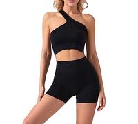 TOEECY 2 Pezzi Set da Abbigliamento Sportivo da Palestra Monospalla Yoga Gym Leggings da Yoga a Vita Alta e Reggiseno Sportivo e Top Sportivo Canotta Imbottita Tuta da Yoga (Nero,M)