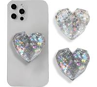 TOEECY 2 Pezzi Supporto Cuore Diamante Glitter Impugnatura Telefono Adesiva Presa Smartphone Espansione Cellulare Brillantini Trasparente