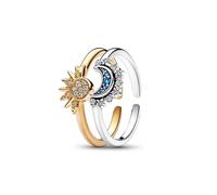 TOEECY 2Pcs Anelli Donna Sole e Luna Brillano Insieme Promessa Argento Regolabili Zirconi Sole 14k Oro Anello Luna Impilabili Anelli San Valentino Anniversario Regali