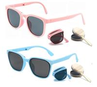 TOEECY 3 Pezzi Occhiali da Sole per Bambini Protezione UV375 Occhiali di forma ovale Pieghevole Flessibili e Leggeri Occhiali da Festa Spiaggia Accessori Adatto per Gli Sport all'aperto(Rosa + Blu)