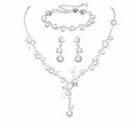 TOEECY 3 Pezzi Parure Gioielli Donna Perla Elegante Collana Bracciale Orecchini Set Cristallo Brillante Cerimonia Matrimonio Argento