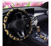 TOEECY 3 Pezzi Set Coprivolante Margherita Decorativo Universale Protezione Volante Auto Accessori Interni Antiscivolo Elegante Stampa Floreale