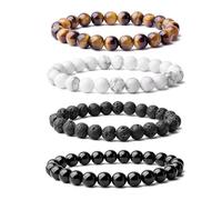 TOEECY 4 Pezzi Bracciale Uomo Bracciale Occhio di Tigre per Uomo Bracciale con Perline in Pietra Set Braccialetti Elasticizzati in Pietra Lavica Bracciale con Perline di Cristallo
