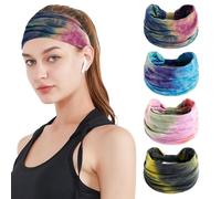 TOEECY 4 Pezzi Fascia Capelli Larga Tie Dye Elastica Multicolore Sportiva Accessori Capelli Ragazza Adolescente Bambina Yoga Corsa