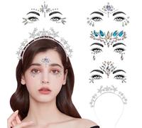 TOEECY 5 Pezzi Set Cerchietto Stella Cristallo Adesivi Viso Gemme Decorative Strass Brillanti Accessori Capelli Eleganti Cerchietto Corona
