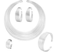 TOEECY 5Pezzi Bib Collana Choker Set per Donna Dichiarazione Nazionale Africana Bracciale Polsini Bavaglino Aperto Orecchini Anelli Oro Argento Gioielli (Argento)