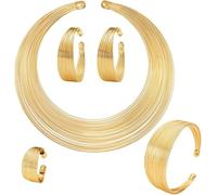 TOEECY 5Pezzi Bib Collana Choker Set per Donna Dichiarazione Nazionale Africana Bracciale Polsini Bavaglino Aperto Orecchini Anelli Oro Argento Gioielli (Oro)