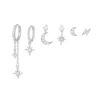 TOEECY 6 Pezzi Orecchini Luna Stella Zirconia Cubica Cerchi Pendenti Brillanti Argento Gioielli Donna Eleganti Celestiali