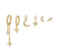 TOEECY 6 Pezzi Orecchini Luna Stella Zirconia Cubica Cerchi Pendenti Brillanti Argento Gioielli Donna Eleganti Celestiali