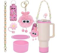 TOEECY 6 Pezzi Set Accessori Bottiglia Termica con Portachiavi Pompon Decorativo Tracolla Margherita Cannuccia Riutilizzabile Silicone