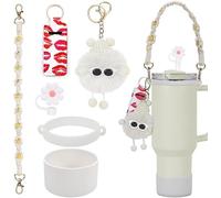 TOEECY 6 Pezzi Set Accessori Bottiglia Termica con Portachiavi Pompon Decorativo Tracolla Margherita Cannuccia Riutilizzabile Silicone