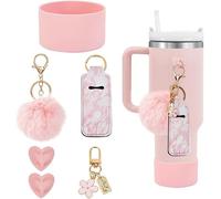 TOEECY 6 Pezzi Set Cannucce Riutilizzabili Silicone Portachiavi Pompon Custodia Bottiglia Acqua Accessori Bicchiere Termo