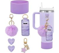 TOEECY 6 Pezzi Set Cannucce Riutilizzabili Silicone Portachiavi Pompon Custodia Bottiglia Acqua Accessori Bicchiere Termo