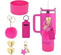 TOEECY 6 Pezzi Set Cannucce Riutilizzabili Silicone Portachiavi Pompon Custodia Bottiglia Acqua Accessori Bicchiere Termo