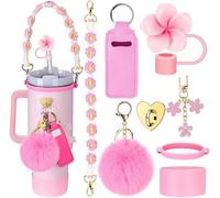 TOEECY 8 Pezzi Set Accessori Cannucce Riutilizzabili Floreali Portachiavi Pompom Tracolla Decorativa Bottiglia Termica Custodia Silicone