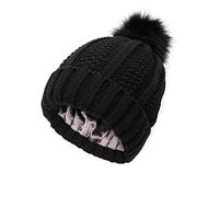 TOEECY Berretto Invernale da Donna Cappello Beanie Caldo con Pom Pom Pelliccia Faux Morbido Berretti in Maglia in Raso Foderato Cappellino Slouchy ed Moda per Proteggere l'Acconciatura (Nero)