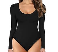 TOEECY Body Donna Manica Lunga Elegante Sexy Girocollo Basic Tuta Aderente Bodysuit Lingerie Tinta Unita Pagliaccetto Elasticizzato Jumpsuits Tops (Nero,L)