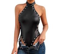 TOEECY Body Donna senza Maniche Collo Alto Halter Bodysuit Elegante Contenitivo Modellante Outfit Estivi Skims Bodysuit con Dettagli Metallici per Feste Clubwear