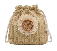 TOEECY Borsetta Donna Borsa Paglia Intrecciata Stile Bohémien Borsa Mare Secchiello e Pochette da Borsa per Spiaggia Vacanze Viaggi （Bianco）