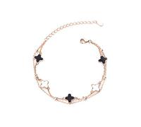 TOEECY Bracciale a Doppio Strato Trifoglio Argento 925 Malachite Elegante Catena Regolabile Gioiello Femminile Classico