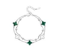 TOEECY Bracciale a Doppio Strato Trifoglio Argento 925 Malachite Elegante Catena Regolabile Gioiello Femminile Classico