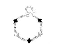 TOEECY Bracciale a Doppio Strato Trifoglio Argento 925 Malachite Elegante Catena Regolabile Gioiello Femminile Classico