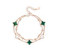 TOEECY Bracciale a Doppio Strato Trifoglio Argento 925 Malachite Elegante Catena Regolabile Gioiello Femminile Classico
