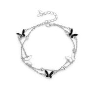 TOEECY Bracciale Doppio Strato Farfalla Argento 925 Catena Elegante Ciondoli Bicolore Gioiello Donna Regolabile