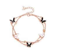 TOEECY Bracciale Doppio Strato Farfalla Argento 925 Catena Elegante Ciondoli Bicolore Gioiello Donna Regolabile
