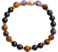 TOEECY Bracciale Elastico Pietre Naturali Ossidiana Ametista Agata Quarzo Perle Rotonde Distanziatori Dorati Gioiello Artigianale