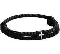 TOEECY Bracciale Uomo In Acciaio Inossidabile Nero Con Croce Elegante Accessorio Maschile Di Tendenza Per Polso Bracciale A Corda Intrecciata Stile Moderno E Raffinato