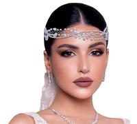 TOEECY Cerchietto Nuziale Elegante Ramo Foglia Cristalli Brillanti Tiara Frontale Nastro Organza Accessorio Capelli Cerimonia
