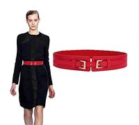 TOEECY Cintura Donna Larga in Pelle PU Elastica Fusciacca Eleganti Moda Casual D'Epoca per Abiti Vestito (Rosso)