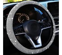 TOEECY Coprivolante Auto Glitter Strass Universale 36-39cm Antiscivolo Coprivolante In Pelle Copri Volante Accessori Auto Interno per La Maggior Parte Delle Automobili Bianco