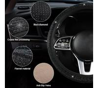 TOEECY Coprivolante Auto Glitter Strass Universale 36-39cm Antiscivolo Coprivolante In Pelle Copri Volante Accessori Auto Interno per La Maggior Parte Delle Automobili Nero