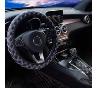 TOEECY Coprivolante Auto In Pelle Artificiale Freno a Mano e Cambio Marcia Set Sportivo Impermeabile Elastica Coprivolante Universale 37-38cm Accessori Auto Interno Bianco