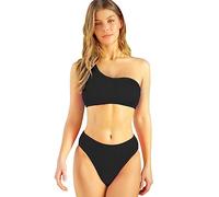 TOEECY Costume da Bagno Donna Due Pezzi Una Spalla Bikini Set Reggiseno con Fondo Pantaloncini da Bagno Vita Alta Sexy Push up Costumi da Mare Beachwear Swimwear (Nero,L)