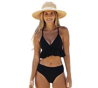 TOEECY Costume Donna Due Pezzi Bikini Set con Top a Volant e Slip Vita Alta Costumi Mare Bikiniset Elegante Tankini Modellante Costume Contenitivo Senza Segno Abbronzatura