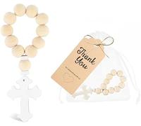 TOEECY Croce Legno Rosario Cattolico Con Sacchetto Per Il Filato Sacchetti Bomboniere Comunione Decorazione Per Il Battesimo Di Una Bambina Può Essere Utilizzato Per La Preghiera