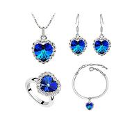 TOEECY Cuore Cristallo Parure Gioielli Donna Collana Orecchini Bracciale Anello Elegante Cerimonia Matrimonio Compleanno