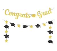 TOEECY Decorazioni Laurea Striscione per Feste Banner di Congratulazioni Cappello da Scapolo Stella a Cinque Punte Glitter e Atmosfera Adatto per l'Impostazione Della Scena