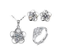 TOEECY Elegante Set Di Gioielli Fiore In Argento Sterling 925 Con Zirconi Collana Orecchini E Anello Set Di Gioielli Per Donna Regalo Perfetto Per Ogni Occasione