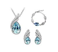 TOEECY Goccia Cristallo Parure Gioielli Donna Collana Bracciale Orecchini Elegante Argento Brillante Strass Cerimonia Matrimonio