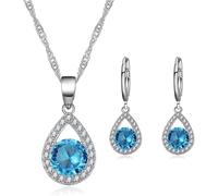 TOEECY Goccia Cristallo Zirconia Cubica Collana Orecchini Parure Gioielli Donna Elegante Argento Brillante Matrimonio Cerimonia