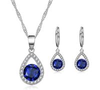 TOEECY Parure Gioielli per Donna Ragazze Crystalline Pendente Collana Orecchini Set Gioielli Set Zirconi Cubici Argento 925 Placcato Sposa Regalo di San Valentino (Blu Navy)