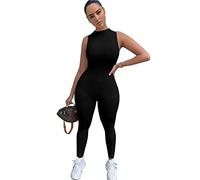 TOEECY Jumpsuit Donna Tutina senza Maniche Collo Alto Tuta Estiva Aderente Completo Lungo Sportivo Tutina Elegante Body Pantaloni Intera Sportiva per Fitness Yoga Casual