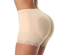 TOEECY Mutande Imbottite Boxer Donna Waist Trainer con 7 Cuscinetti Rimovibilis Push Up Glutei Pizzo Elastica Intimo Modellante Controllo Ventre e Fianchi Body Shaper (Beige,L)